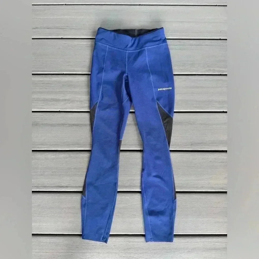 Patagonia Women's Endless Run 7/8‎ Tights Size XXS Royal Blue / Black
